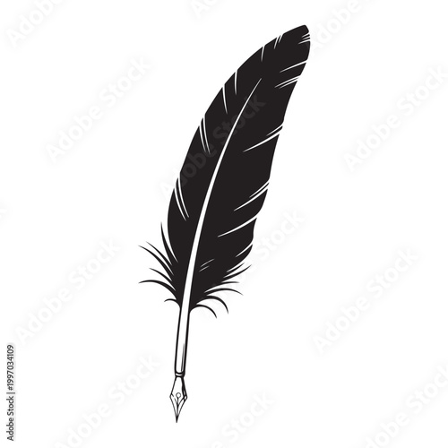 Vintage feather quill pen with metal nib illustration isolated on white background