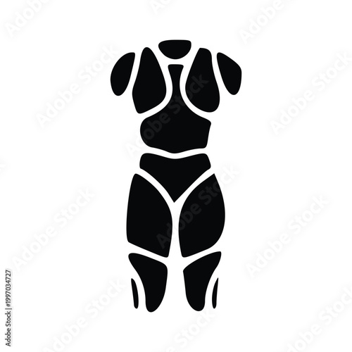 Abstract black silhouette of a stylized human torso with segmented body parts.
