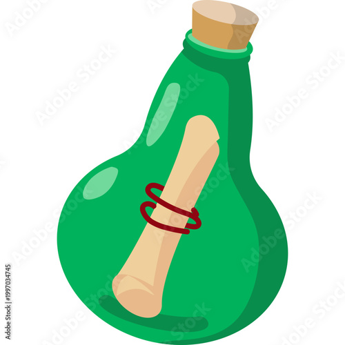 Message in a Bottle Green Glass Vector Illustration