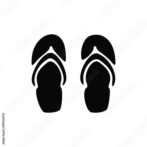 A simple black and white graphic illustration of a pair of flip-flops.