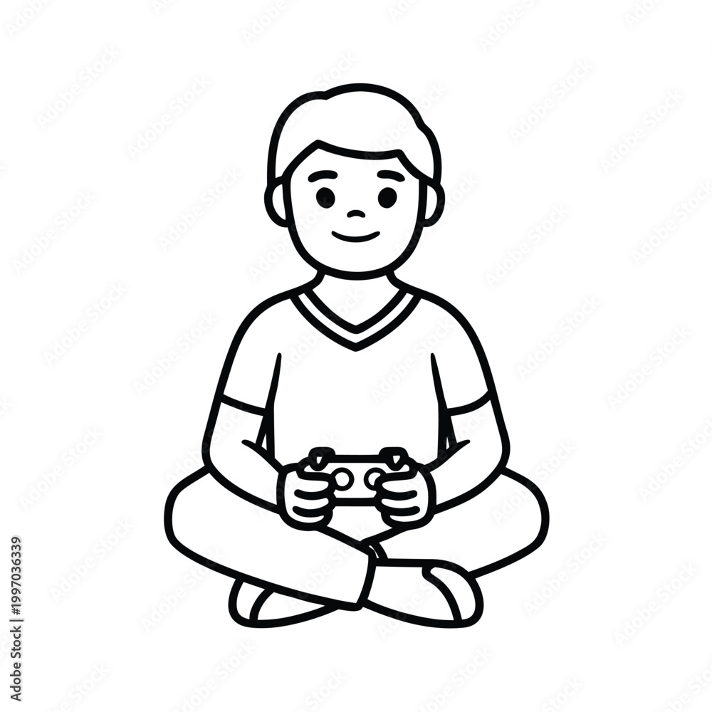Fototapeta premium boy playing video games with a controller while sitting cross-legged.
