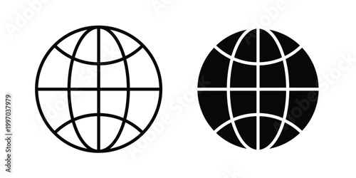 Globe icon on white background editable stroke and solid flat.