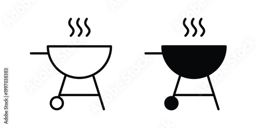 Grill icon on white background editable stroke and solid flat.