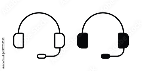 Headset icon on white background editable stroke and solid flat.