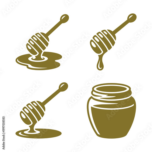 Natural Honey Dipper and Glass Jar Icons