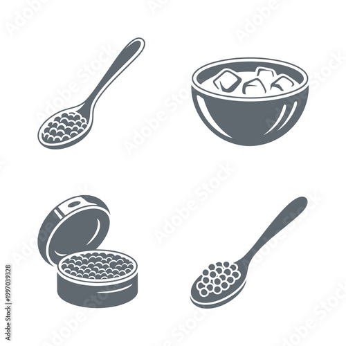 Caviar Bowl and Mother of Pearl Spoon Icons