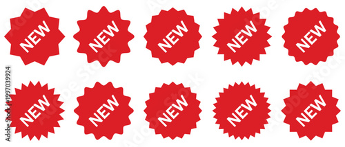 Red 'NEW' product labels and badges collection. New Tag red, Special Offer Icon, Sticker vector illustration. 
