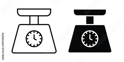 Kitchen scales icon on white background editable stroke and solid flat.