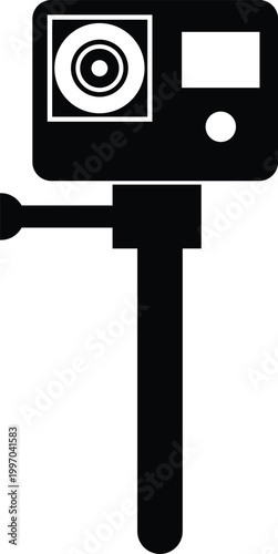 Action camera icon. Compact action camera standing on a monopod. flat style.