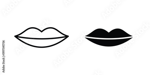 Lips icon on white background editable stroke and solid flat.