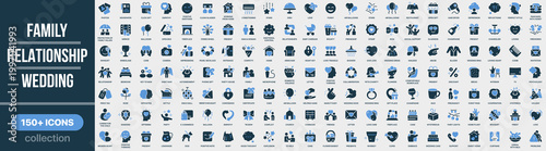 Family, relationship and wedding icon collection in colored style. Set of family, love, relationships, marriage, wedding, celebration and emotional connection icons