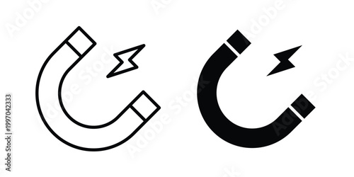 Magnet icon on white background editable stroke and solid flat.