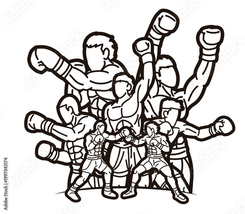 Group of Boxer Mix Action Cartoon Graphic Vector