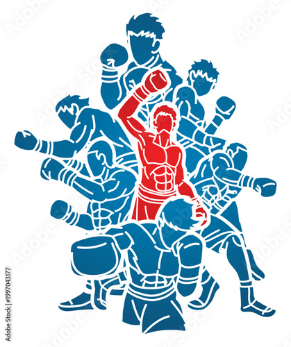 Group of Boxer Mix Action Cartoon Graphic Vector