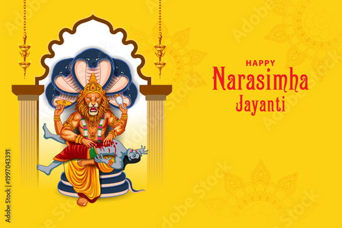 vector illustration of Lord Narasimha, the fourth avatar of Lord Vishnu Dashavatara