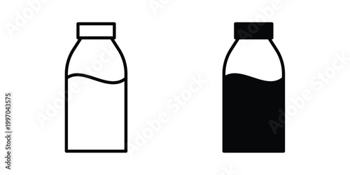Milk bottle icon on white background editable stroke and solid flat.