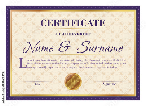 Certificate of achievements template for company. Multipurpose award certificate design in retro style elements