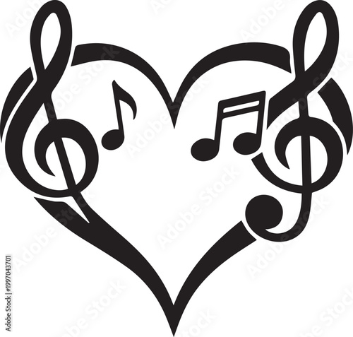Music notes forming a heart shape vector illustration Vector