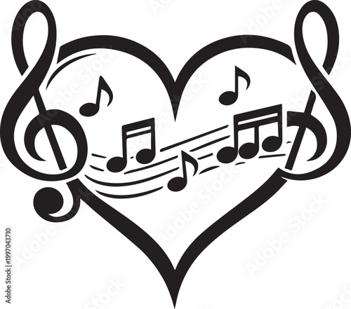 Music notes inside heart shape illustration Vector