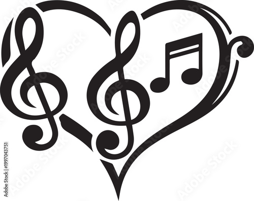 Music treble clef symbols inside heart shape illustration Vector