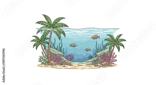 Colorful Fish Swimming Underwater Ocean.