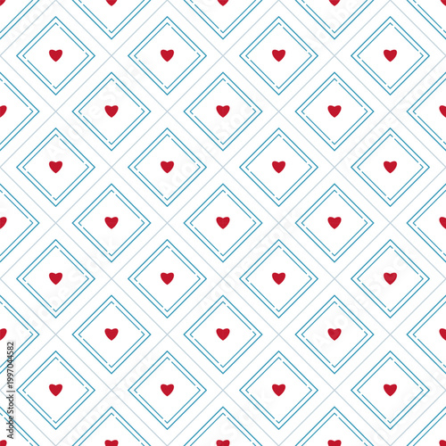 Seamless Pattern with Heart and Square Design on White Background. 
