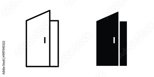 Open door icon on white background editable stroke and solid flat.