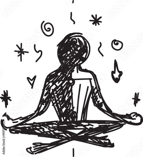 Hand-drawn vector line art meditation illustration