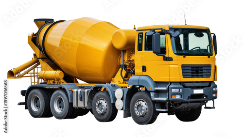 Bilde på lerret Yellow Concrete Mixer Truck with Rotating Drum and Six Tires