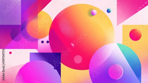 8.Abstract geometric composition with pastel gradients, memphis design influence, circles and polygons combined, modern vector illustration with lively mood