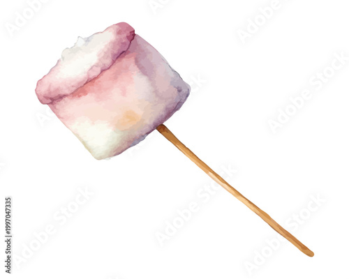 Watercolor Camping Marshmallow Clipart, Outdoor Bonfire Food Illustration, Isolated on White