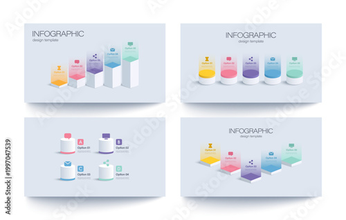 Element diagram slideshow layout set. Project option infographic slide template
