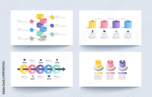 Element diagram slideshow layout set. Project option infographic slide vector template