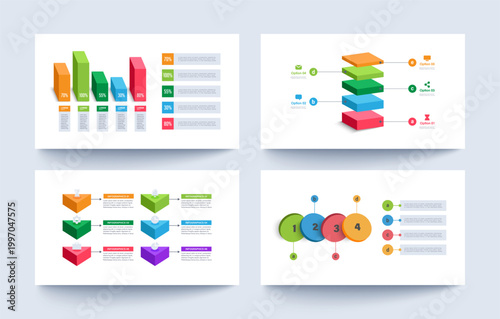 Element diagram slideshow layout set. Project option infographic slide vector template