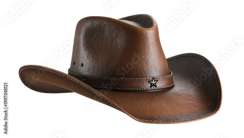 Photos Brown leather cowboy hat with silver star embellishments