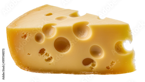 Yellow Swiss Cheese Wedge with Round Holes and Rough Texture