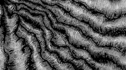 Abstract black and white waving liquid metal background