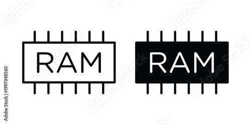 Ram memory icon on white background editable stroke and solid flat.
