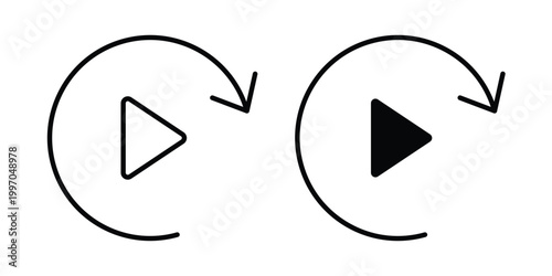 Replay icon on white background editable stroke and solid flat.
