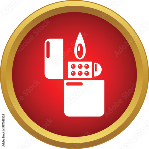 Open metal lighter generating fire, flat icon design
