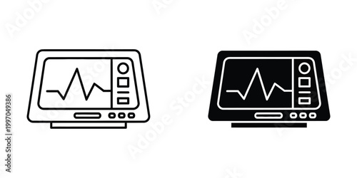 Medical heart monitor icon set line and solid styles for healthcare