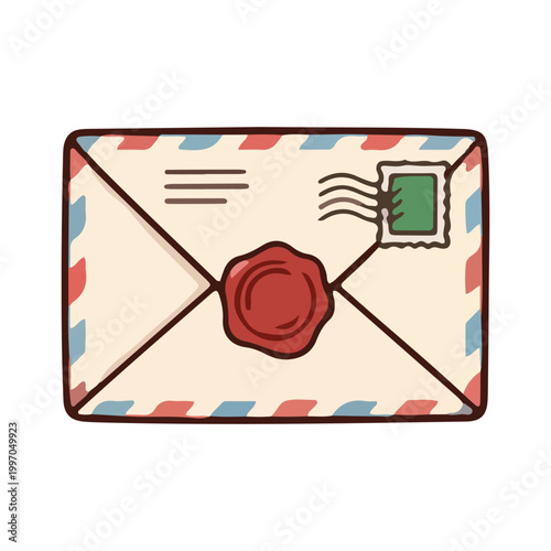 Vintage Airmail Envelope with Red Wax Seal Illustration