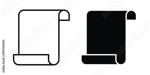 Scroll paper icon on white background editable stroke and solid flat.