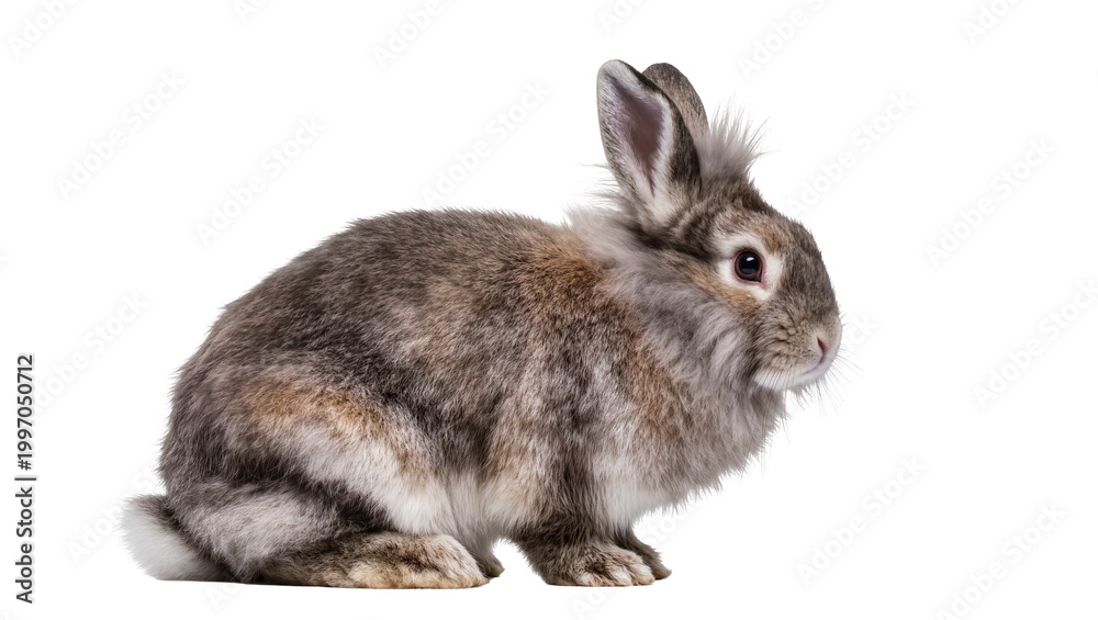 Obraz premium Fluffy gray rabbit sitting with long ears and soft fur