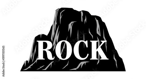 Bold black silhouette of a mountain with the word ROCK prominently displayed
