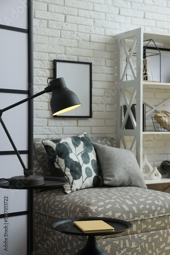 Photos Stylish living room with modular sofa. Interior design