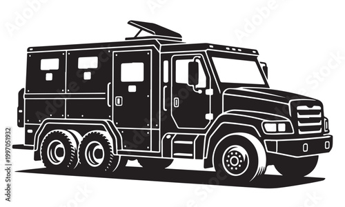 Armored truck silhouette, cash transport truck, security transport, vector isolated on white