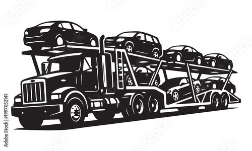 Canvastavla Car hauler truck silhouette, auto transport trailer, vehicle transport, vector i