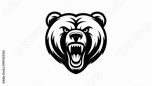 Angry Grizzly Bear Head Mascot Logo with Roaring Expression