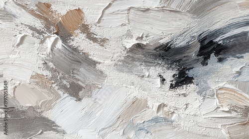 Abstract Textured Oil Painting With Thick Impasto Brushstrokes In Muted Earth Tones Of Beige Gray And White Creating A Sophisticated And Modern Artistic Background With Visible Canvas Texture